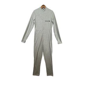 Pretty Little Thing Women's Cat Suit Jumpsuit Sz 12 Gray New Jersey Knit Zip-Up